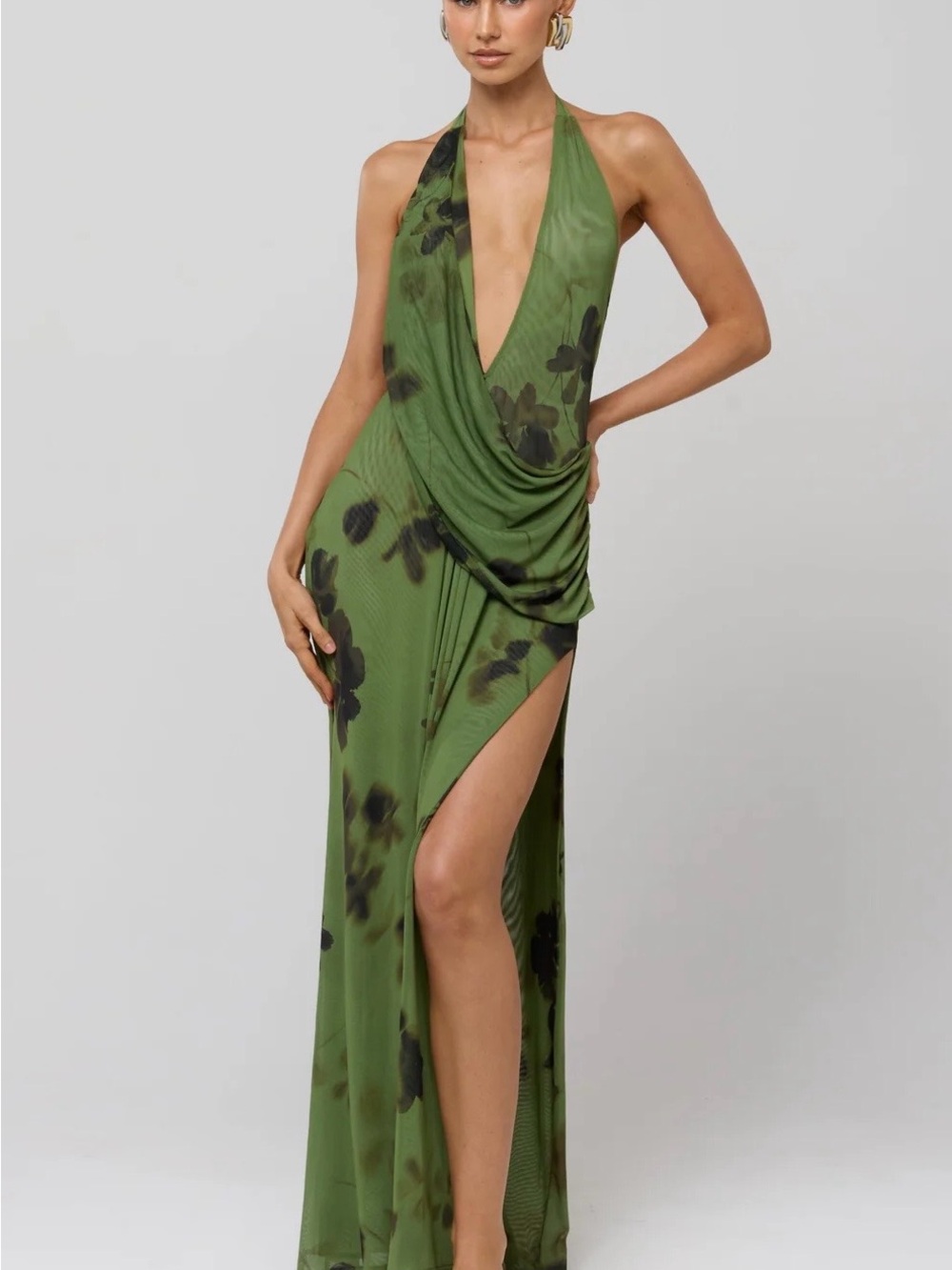 Halter Maxi Dress with Thigh Slit - Small - Picture 3 of 7